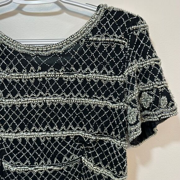Stenay Womens Beaded Top Small Silk Black Sequin Flapper Party‎ New Years - Picture 10 of 11